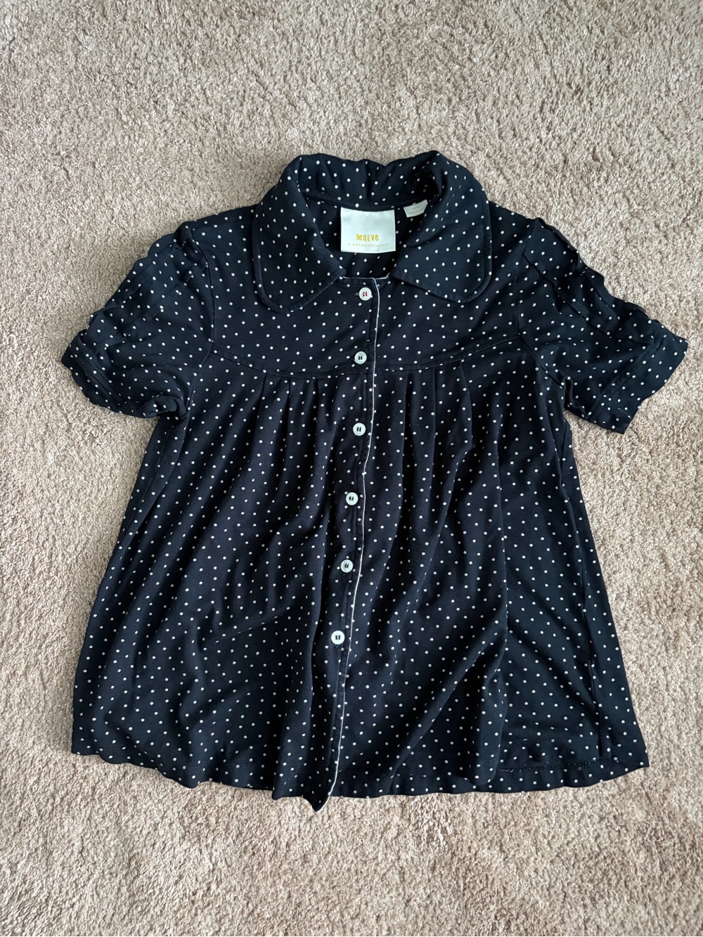 Anthropologie Maeve Black and White Polka Dot Button-Up Blouse